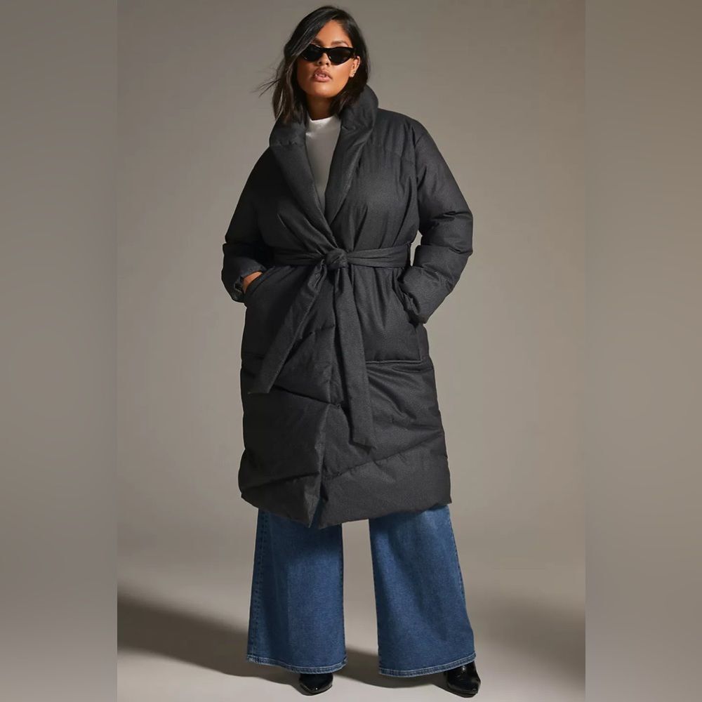 NWT Anthropologie Bernardo Wrap Puffer Jacket Plus Size 2X Black Belted Coat